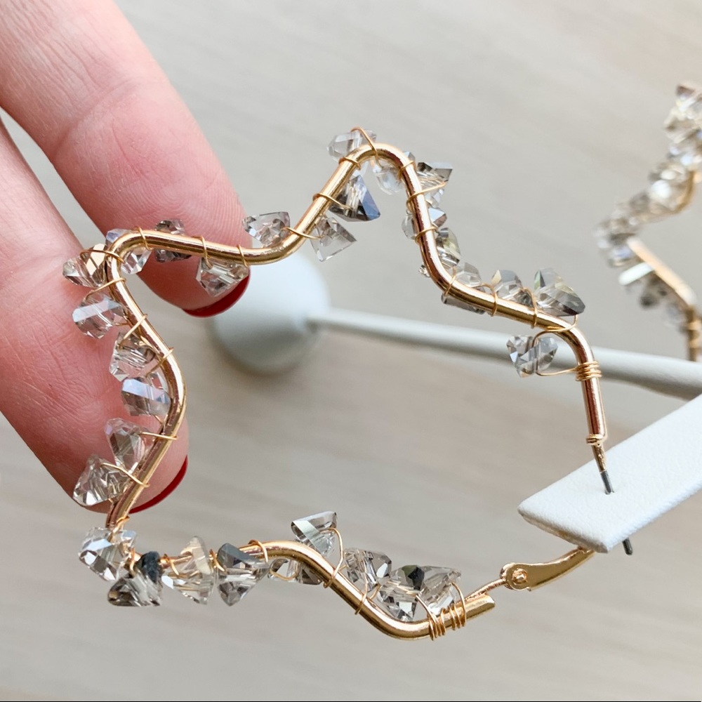 Gold Heart Crystal Beaded Earrings